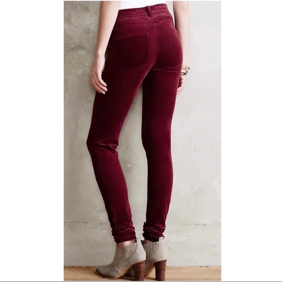 SOLD-Anthropologie Burgundy Wine Micro Cord Skinny Chino Pants - Picture 5 of 11